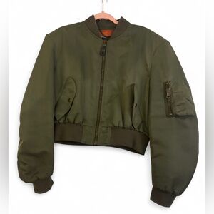 Balenciaga SS17 Cropped Bomber Jacket Navy Green Padded Shoulder XL Streetwear